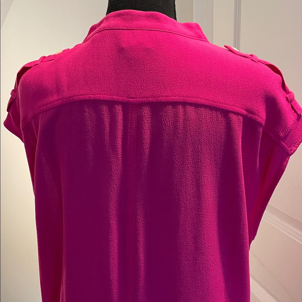 J.Crew Hot Pink PullOver Shift Dress Size S Patch Pockets Shoulder Tabs HighLow - Picture 6 of 15